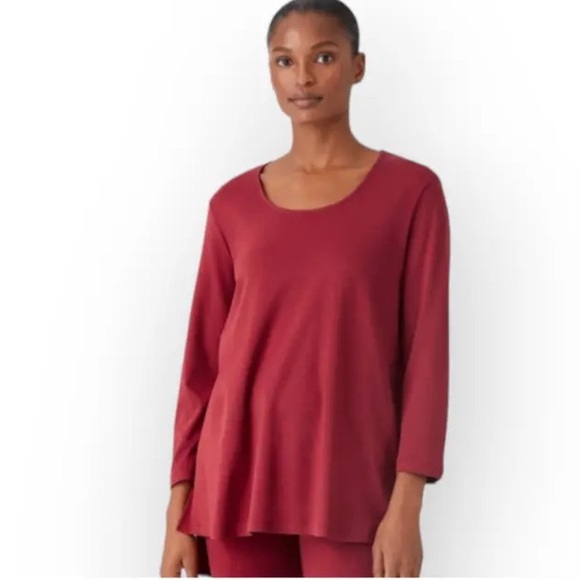 Eileen Fisher Top XL Light Weight Viscose Jersey Round Neck Tunic Red NWT Red - Picture 2 of 12